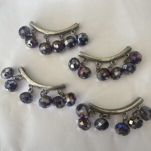 Glass Bead Bracelet Base Components Lotof4 Purple Silver Tone Craft Part Jewelry